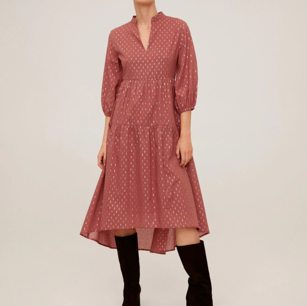 Metallic Thread Boho Puff Midi Dress